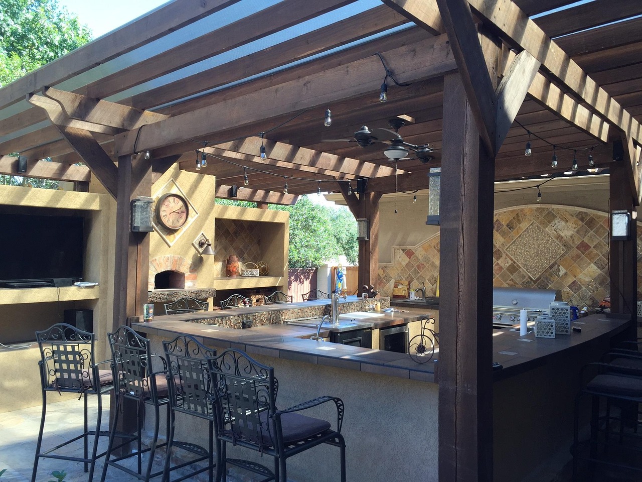 patio cover, outdoor kitchen, tile, copper, patio, stone, design, outdoor, kitchen, exterior, grill, outdoor dining, fireplace, deck, cooking, outdoor fireplace, cook, home, porch, outdoor kitchen, outdoor kitchen, outdoor kitchen, outdoor kitchen, outdoor kitchen